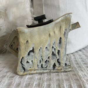 Brutalist Teapot Artisan Signed Studio Pottery Abstract Angular Melting Glaze